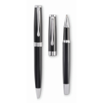 Set avec un stylo à bille bleu et un stylo roller noir dans un étui couleur noir troisième vue