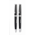 Set avec un stylo à bille bleu et un stylo roller noir dans un étui couleur noir quatrième vue principale