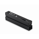 Stylo rotatif en acier inoxydable recyclé dans un étui, encre bleue couleur noir