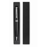 Stylo rotatif en acier inoxydable recyclé dans un étui, encre bleue couleur noir troisième vue