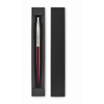 Stylo à bouton-poussoir en acier inoxydable dans un étui, encre bleue couleur bordeaux troisième vue