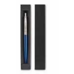 Stylo à bouton-poussoir en acier inoxydable dans un étui, encre bleue couleur bleu troisième vue