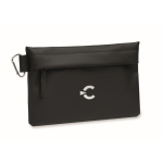 Pochette en polyester et PU avec mousqueton sur le côté couleur noir vue principale