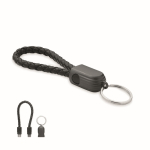 Porte-clés noir tressé avec câble de recharge et de données 60W couleur noir deuxième vue