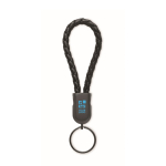Porte-clés noir tressé avec câble de recharge et de données 60W couleur noir vue avec zone d'impression