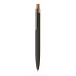 Stylo en aluminium recyclé avec bouton-poussoir en liège, encre bleue couleur noir