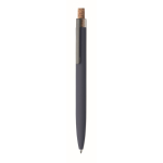Stylo en aluminium recyclé avec bouton-poussoir en liège, encre bleue couleur bleu