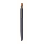 Stylo en aluminium recyclé avec bouton-poussoir en liège, encre bleue couleur bleu quatrième vue