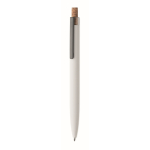 Stylo en aluminium recyclé avec bouton-poussoir en liège, encre bleue couleur blanc
