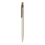 Stylo en aluminium recyclé avec bouton-poussoir en liège, encre bleue couleur blanc vue principale