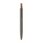 Stylo en aluminium recyclé avec bouton-poussoir en liège, encre bleue couleur gris foncé quatrième vue
