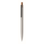 Stylo en aluminium recyclé avec bouton-poussoir en liège, encre bleue couleur argenté mat