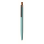 Stylo en aluminium recyclé avec bouton-poussoir en liège, encre bleue couleur bleu ciel