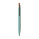 Stylo en aluminium recyclé avec bouton-poussoir en liège, encre bleue couleur bleu ciel quatrième vue
