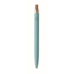 Stylo en aluminium recyclé avec bouton-poussoir en liège, encre bleue couleur bleu ciel sixième vue