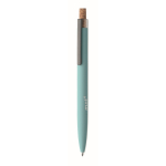 Stylo en aluminium recyclé avec bouton-poussoir en liège, encre bleue couleur bleu ciel vue principale
