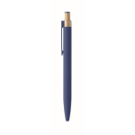 Stylo en aluminium recyclé avec bouton-poussoir en bambou, encre bleue couleur bleu cinquième vue