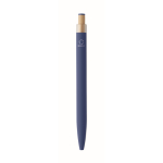 Stylo en aluminium recyclé avec bouton-poussoir en bambou, encre bleue couleur bleu sixième vue