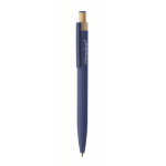 Stylo en aluminium recyclé avec bouton-poussoir en bambou, encre bleue couleur bleu deuxième vue principale