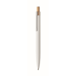 Stylo en aluminium recyclé avec bouton-poussoir en bambou, encre bleue couleur blanc
