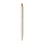 Stylo en aluminium recyclé avec bouton-poussoir en bambou, encre bleue couleur blanc quatrième vue