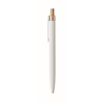 Stylo en aluminium recyclé avec bouton-poussoir en bambou, encre bleue couleur blanc cinquième vue