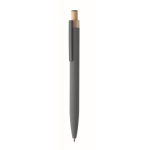 Stylo en aluminium recyclé avec bouton-poussoir en bambou, encre bleue couleur gris foncé
