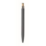 Stylo en aluminium recyclé avec bouton-poussoir en bambou, encre bleue couleur gris foncé quatrième vue