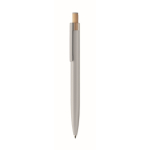 Stylo en aluminium recyclé avec bouton-poussoir en bambou, encre bleue couleur argenté mat