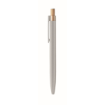 Stylo en aluminium recyclé avec bouton-poussoir en bambou, encre bleue couleur argenté mat cinquième vue