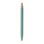 Stylo en aluminium recyclé avec bouton-poussoir en bambou, encre bleue couleur bleu ciel quatrième vue