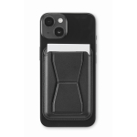 Porte-cartes magnétique en cuir pour téléphone avec fonction support couleur noir troisième vue