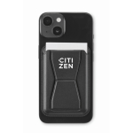 Porte-cartes magnétique en cuir pour téléphone avec fonction support couleur noir troisième vue principale