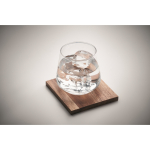 Verre court à whisky avec sous-verre en bois d'acacia couleur transparent troisième vue photographique