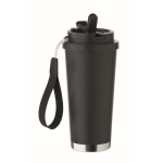 Gobelet de 500ml en inox recyclé avec couvercle et paille 2 en 1 couleur noir