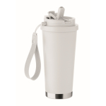 Gobelet de 500ml en inox recyclé avec couvercle et paille 2 en 1 couleur blanc