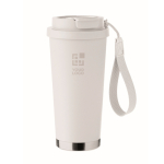 Gobelet de 500ml en inox recyclé avec couvercle et paille 2 en 1 couleur blanc vue avec zone d'impression