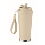 Gobelet de 500ml en inox recyclé avec couvercle et paille 2 en 1 couleur beige