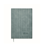 Carnet A5 à couverture souple cuir synthétique, pages lignées couleur noir mat vue avec zone d'impression