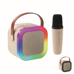 Set pour karaoké avec haut-parleur de style vintage à LED et micro couleur beige