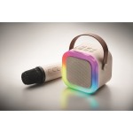 Set pour karaoké avec haut-parleur de style vintage à LED et micro couleur beige troisième vue photographique