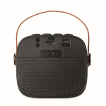 Haut-parleur carré au style vintage avec anse en similicuir marron couleur noir cinquième vue