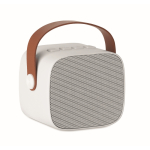 Haut-parleur carré au style vintage avec anse en similicuir marron couleur blanc