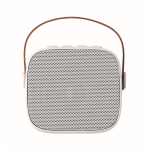 Haut-parleur carré au style vintage avec anse en similicuir marron couleur blanc quatrième vue