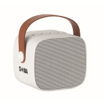 Haut-parleur carré au style vintage avec anse en similicuir marron couleur blanc vue principale