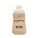 Petit chauffe-mains en polyester avec un système autochauffant couleur beige vue avec zone d'impression