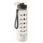 Gourde en plastique avec graduations et bouchon rabattable 1L couleur blanc transparent deuxième vue