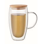 Longue tasse en verre avec anse transparente et couvercle bois 450ml couleur transparent deuxième vue