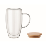 Longue tasse en verre avec anse transparente et couvercle bois 450ml couleur transparent troisième vue