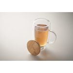 Longue tasse en verre avec anse transparente et couvercle bois 450ml couleur transparent cinquième vue photographique